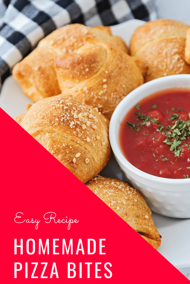 These mini homemade pizza bites are a simple meal or snack that can feed a small family or a large crowd!  Filled with cheese, pepperoni or any of your other favorite pizza toppings, this easy recipe will make everyone happy.  #pizza #pizzabites #howtomakehomemadepizzabites #minipizzabites #homemadepizzabites via @somewhatsimple