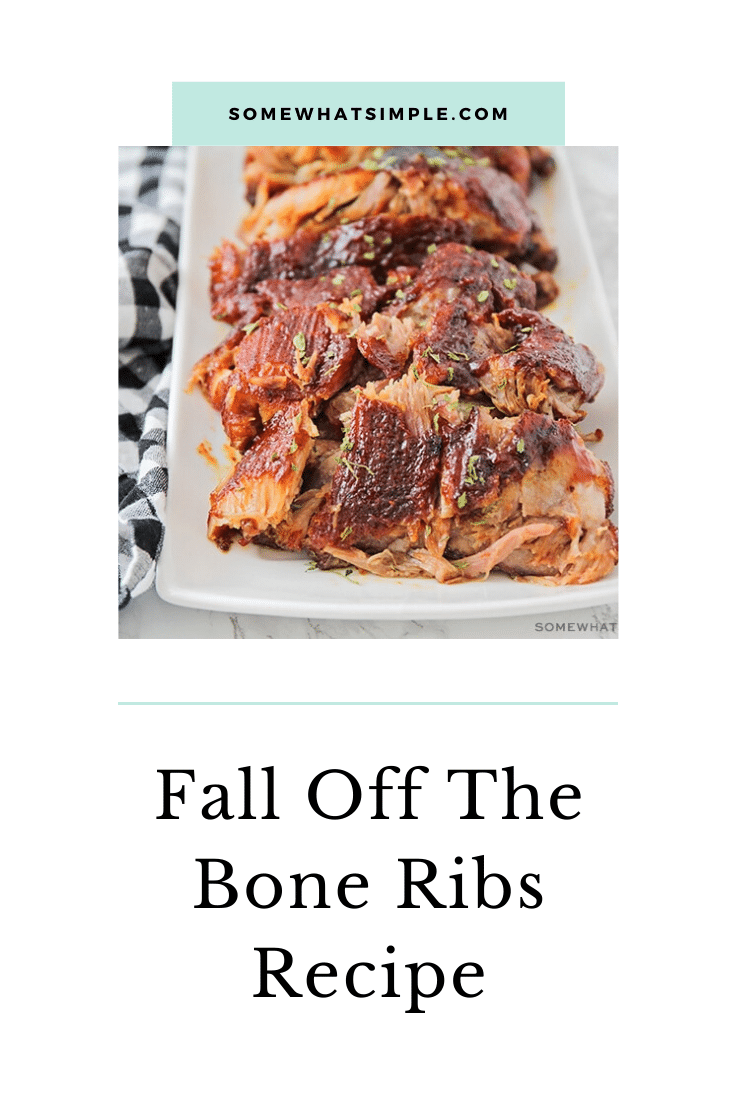 This easy recipe will show you how to cook ribs in the oven so they just fall off the bone!  Following just a few easy steps, you can go from being a novice cook to a grill master in no time. Made with a homemade spice rub, these bbq ribs are cooked for hours so the meat is tender and juicy! #howtocookribs #fallofftheboneribs #ribsintheoven #howtocookribsintheoven #easyporkribsrecipe via @somewhatsimple