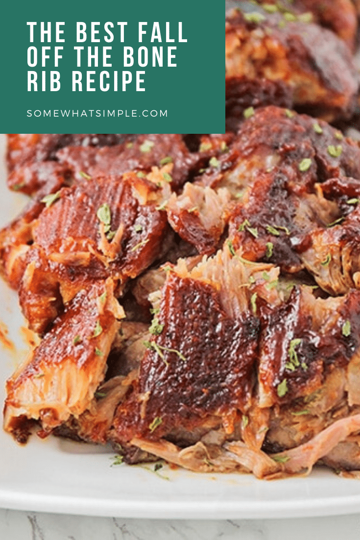 This easy recipe will show you how to cook ribs in the oven so they just fall off the bone!  Following just a few easy steps, you can go from being a novice cook to a grill master in no time. Made with a homemade spice rub, these bbq ribs are cooked for hours so the meat is tender and juicy! #howtocookribs #fallofftheboneribs #ribsintheoven #howtocookribsintheoven #easyporkribsrecipe via @somewhatsimple