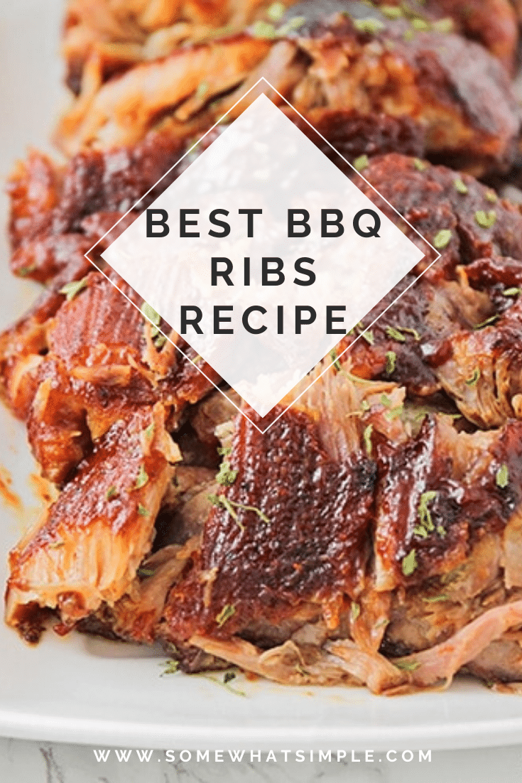 This easy recipe will show you how to cook ribs in the oven so they just fall off the bone!  Following just a few easy steps, you can go from being a novice cook to a grill master in no time. Made with a homemade spice rub, these bbq ribs are cooked for hours so the meat is tender and juicy! #howtocookribs #fallofftheboneribs #ribsintheoven #howtocookribsintheoven #easyporkribsrecipe via @somewhatsimple