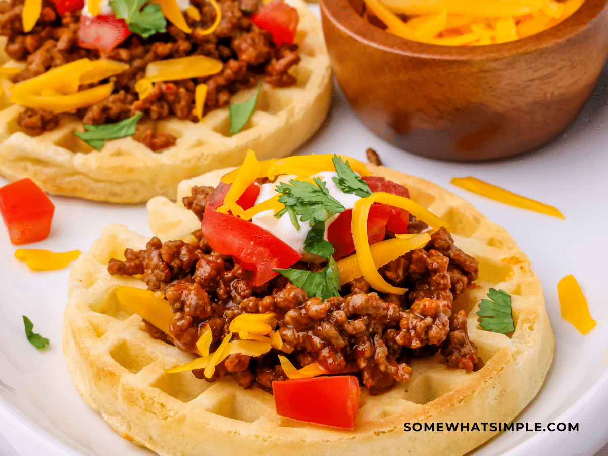 close up of waffle tacos