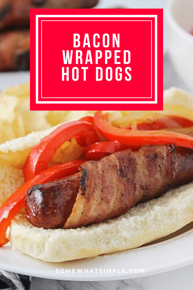 These bacon wrapped hot dogs have a wow-factor that regular hot dogs just don't have. They are simple to put together and totally delicious! These are simple to make and are perfect for a summer gathering or bbq. With 3 different ways to make them, there's something for everyone. #grillingrecipe #summerrecipe #bbqideas #baconwrappedhotdogs #grilledbaconwrappedhotdogs #baconwrappedhotdogsinoven #baconwrappedhotdogsonstovetop #howtomakebaconwrappedhotdogs via @somewhatsimple