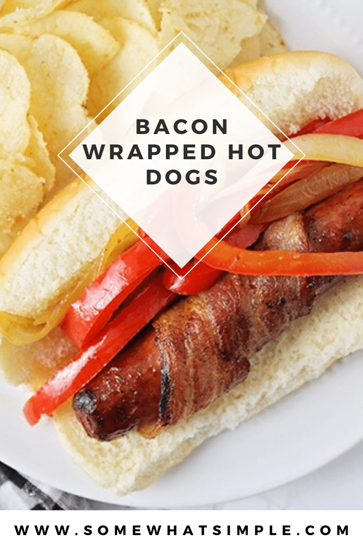 These bacon wrapped hot dogs have a wow-factor that regular hot dogs just don't have. They are simple to put together and totally delicious! These are simple to make and are perfect for a summer gathering or bbq. With 3 different ways to make them, there's something for everyone. #grillingrecipe #summerrecipe #bbqideas #baconwrappedhotdogs #grilledbaconwrappedhotdogs #baconwrappedhotdogsinoven #baconwrappedhotdogsonstovetop #howtomakebaconwrappedhotdogs via @somewhatsimple