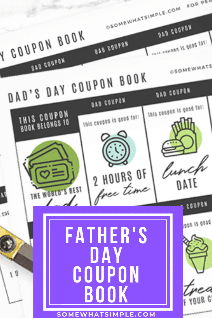 Making a printable coupon book for dad is fun, thoughtful, and so simple to put together! The perfect gift for the guy you love this Father's Day! Grab your printable and get started on this fun and thoughtful gift for Dad. via @somewhatsimple