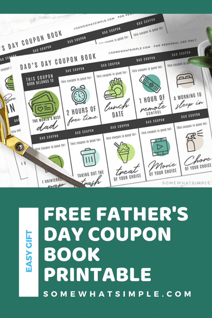 Making a printable coupon book for dad is fun, thoughtful, and so simple to put together! The perfect gift for the guy you love this Father's Day! Grab your printable and get started on this fun and thoughtful gift for Dad. via @somewhatsimple