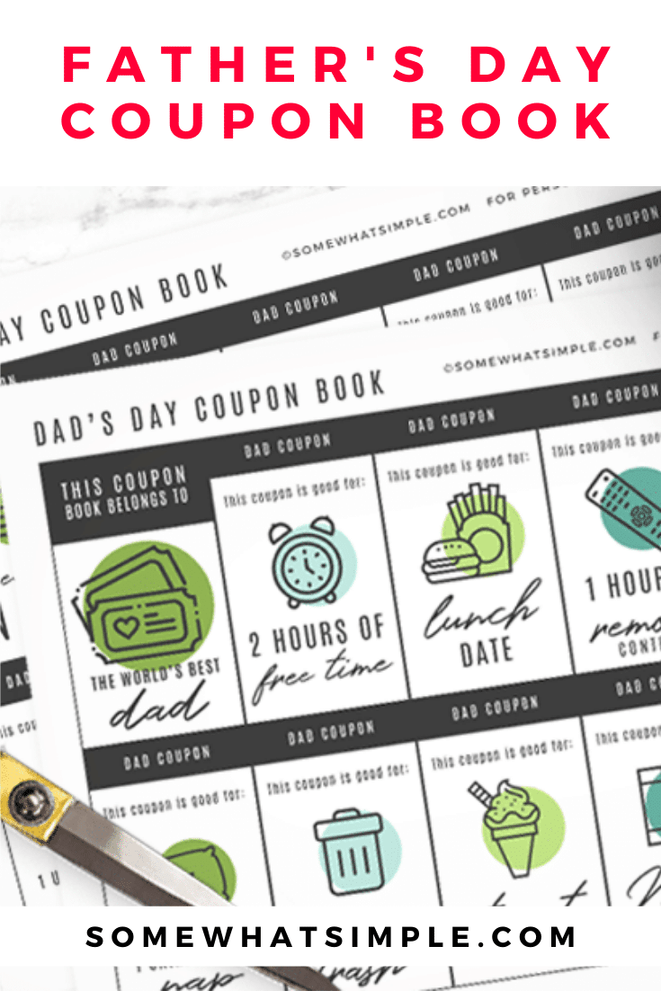 Making a printable coupon book for dad is fun, thoughtful, and so simple to put together! The perfect gift for the guy you love this Father's Day! Grab your printable and get started on this fun and thoughtful gift for Dad. via @somewhatsimple