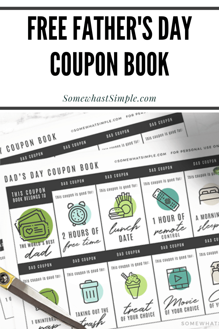 Making a printable coupon book for dad is fun, thoughtful, and so simple to put together! The perfect gift for the guy you love this Father's Day! Grab your printable and get started on this fun and thoughtful gift for Dad. via @somewhatsimple