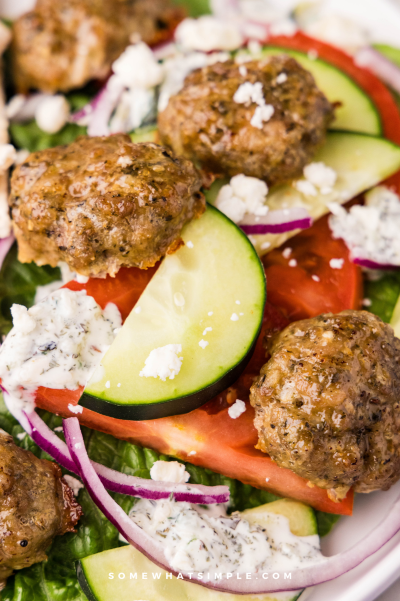 close up shot of a gyro salad