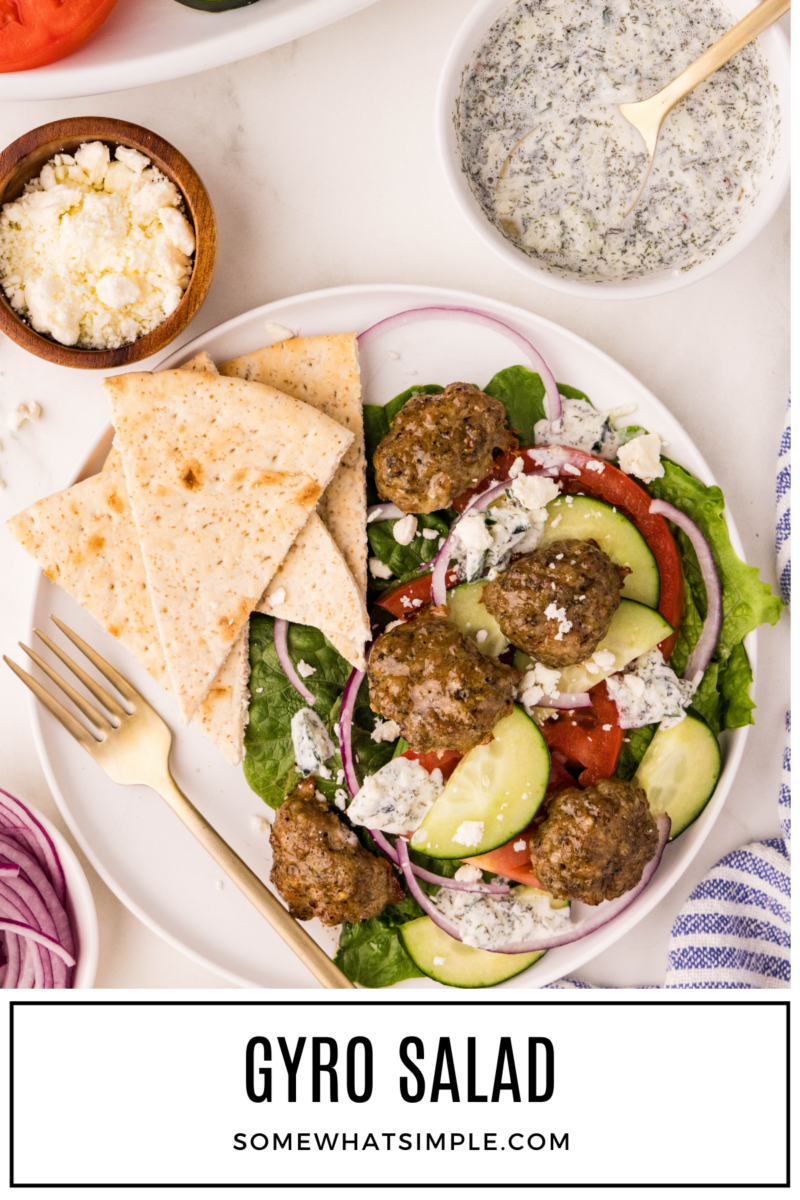 long image of a gyro salad with a text overlay