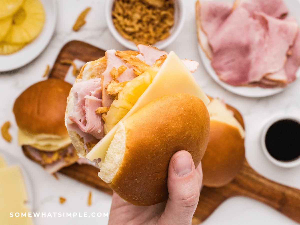 hand holding a Hawaiian Ham Sandwich