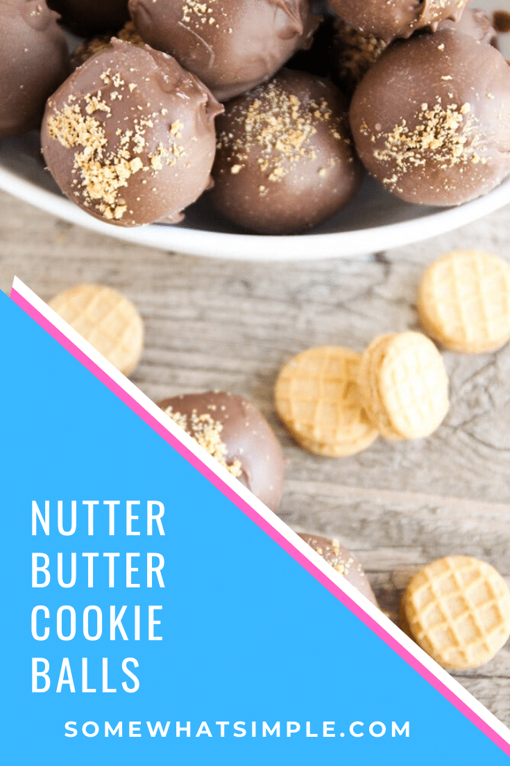 If you like peanut butter, chocolate and very simple recipes, then these Nutter Butter cookie balls are just for you!  Made with delicious cookies and cream cheese, then dipped in chocolate, these truffles quickly become one of your favorite treats! #nutterbutterballs #3ingredient #nutterbuttertruffles #nutterbuttercookieballs #peanutbutterballs via @somewhatsimple