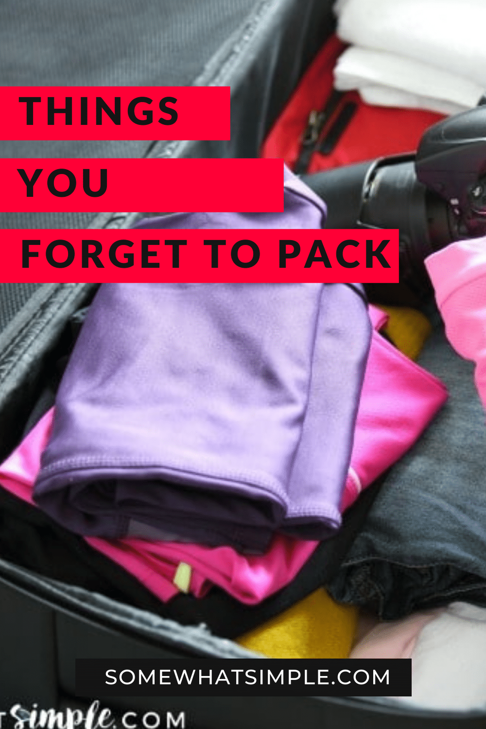 Don't you hat going on vacation only to realize you forgot something? With this list of ideas, you'll never have that problem again. From trash bags to duct tape, a power strip and more! Here is a list of things to pack in your suitcase that could save you some time and sanity on your next vacation! Now you can rest assured that you'll have everything you'll need for your next vacation. via @somewhatsimple