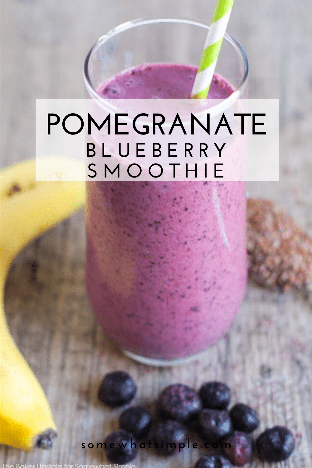 Smoothies are an easy and healthy idea for breakfast or a snack.  Filled with fresh fruit and other simple ingredients, this blueberry pomegranate smoothie recipe is a delicious way to get your vitamins. via @somewhatsimple