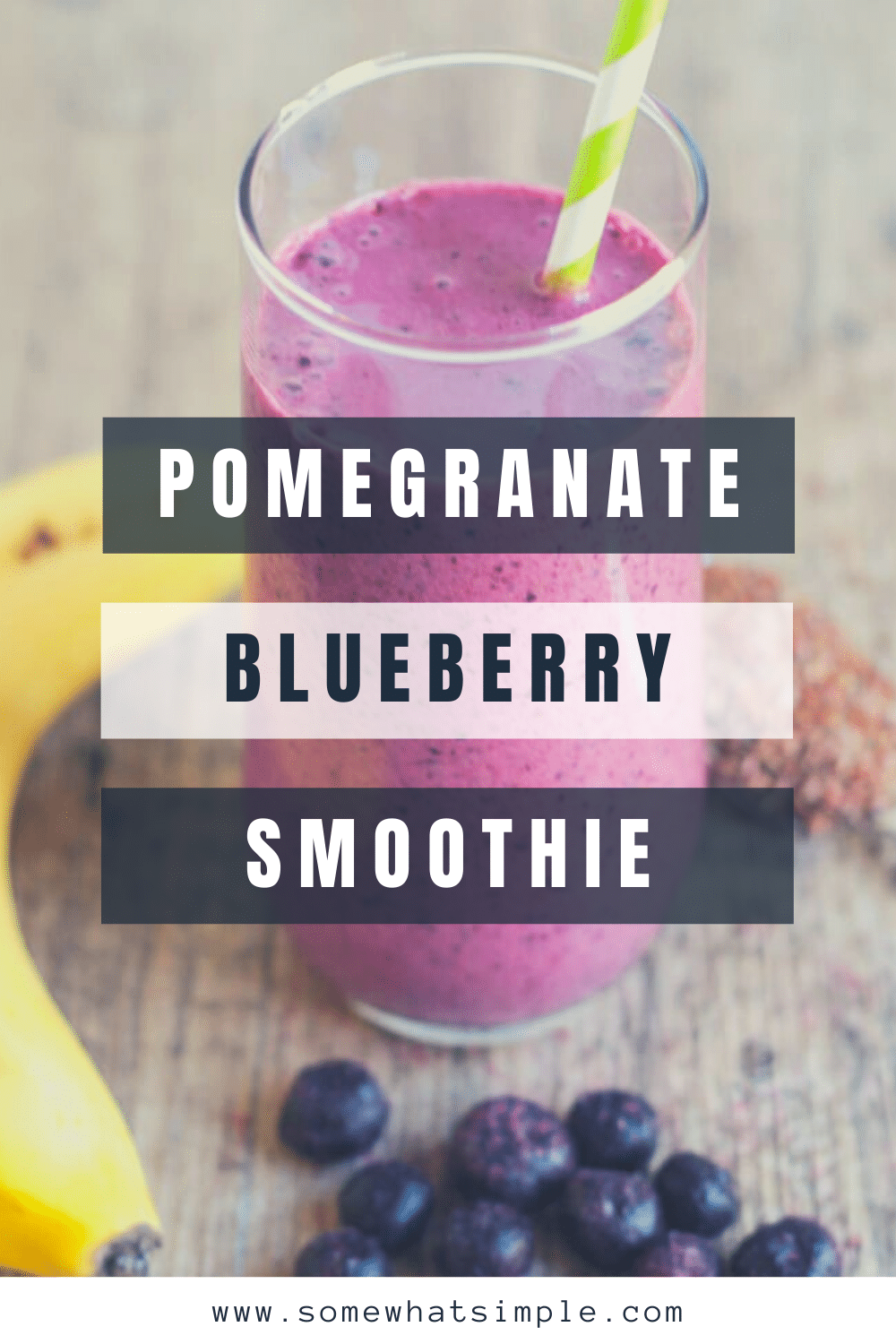 Smoothies are an easy and healthy idea for breakfast or a snack.  Filled with fresh fruit and other simple ingredients, this blueberry pomegranate smoothie recipe is a delicious way to get your vitamins. via @somewhatsimple