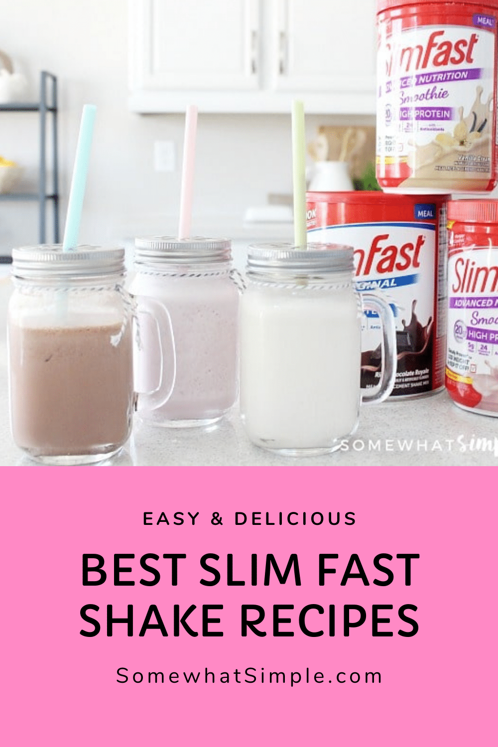 Slim Fast Shakes and smoothies are the best way to start your morning. This delicious recipe will make this healthy and convenient breakfast even better! These are ready in just minutes, so your morning routine is about to get a whole lot better! via @somewhatsimple