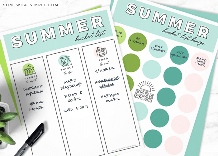 pages from this printable file that have ideas to do for your summer bucket list