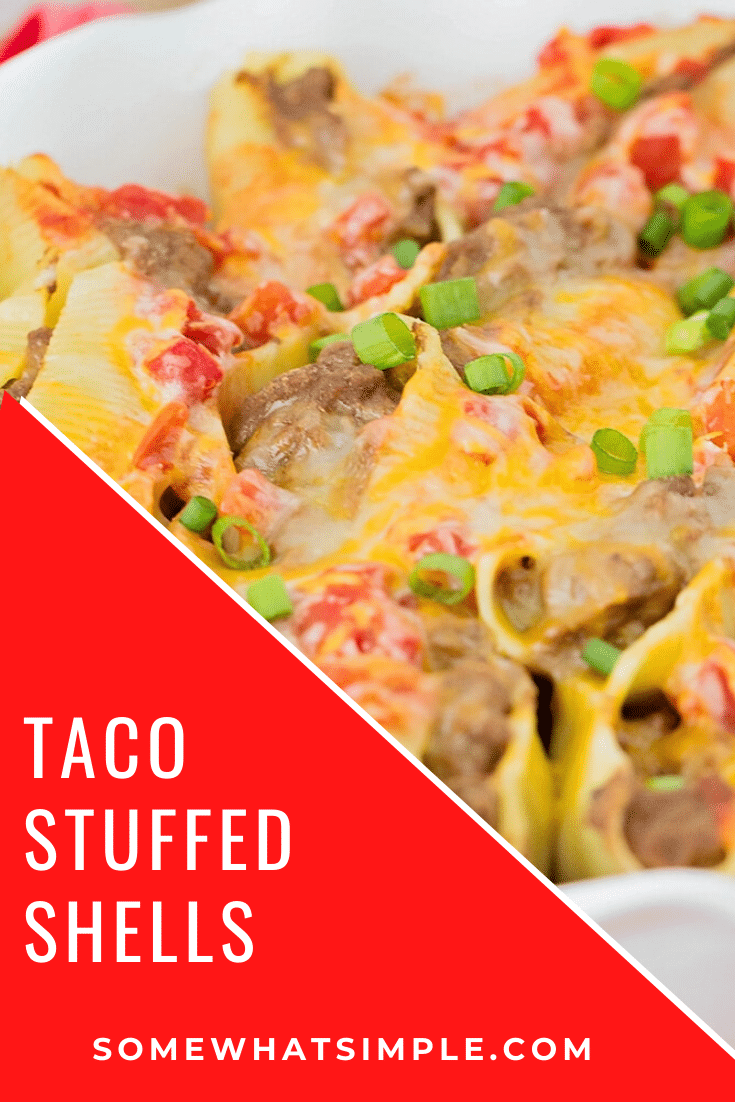 I found this recipe for Taco-Stuffed Pasta Shells in a magazine when I was newly married and it is still one of my family's favorite dinners! These pasta shells are filled with all of the delicious ingredients for tacos. This dinner idea also makes a perfect freezer meal so you can make it ahead of time and save it for later. #tacostuffedshells #tacostuffedpastashells #stuffedshellsrecipe #freezermeal #mexicandinneridea via @somewhatsimple