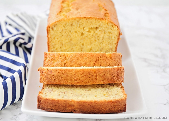This simple and tasty cake mix banana bread has just four ingredients, and is so delicious. It's the easiest banana bread you'll ever bake!