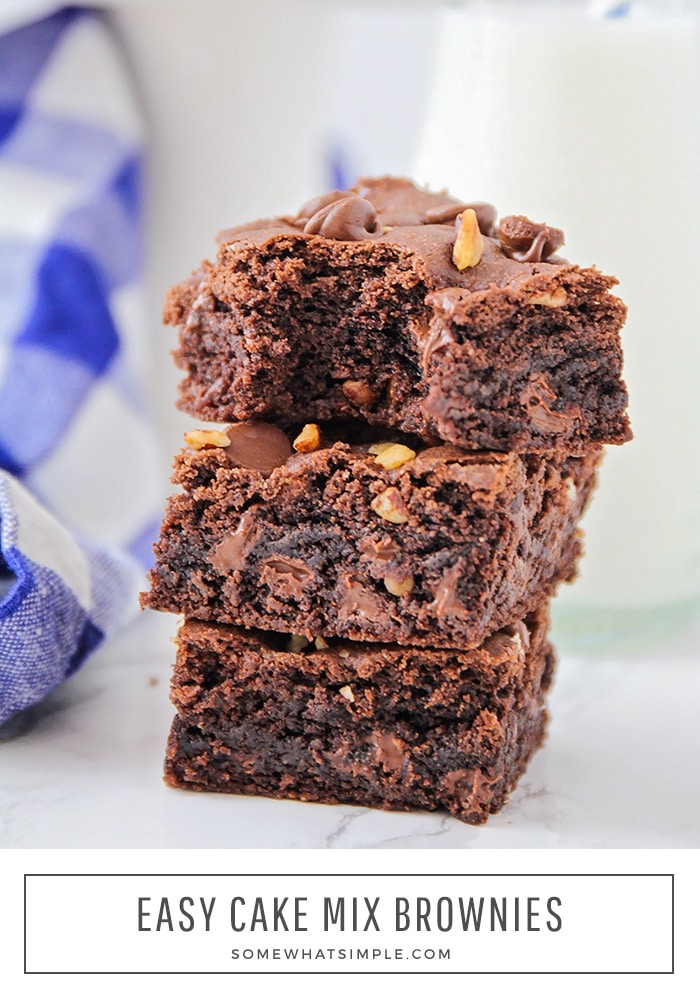 These rich and fudgy cake mix brownies are so chocolatey and delicious! They only take five minutes of prep time, and taste amazing!