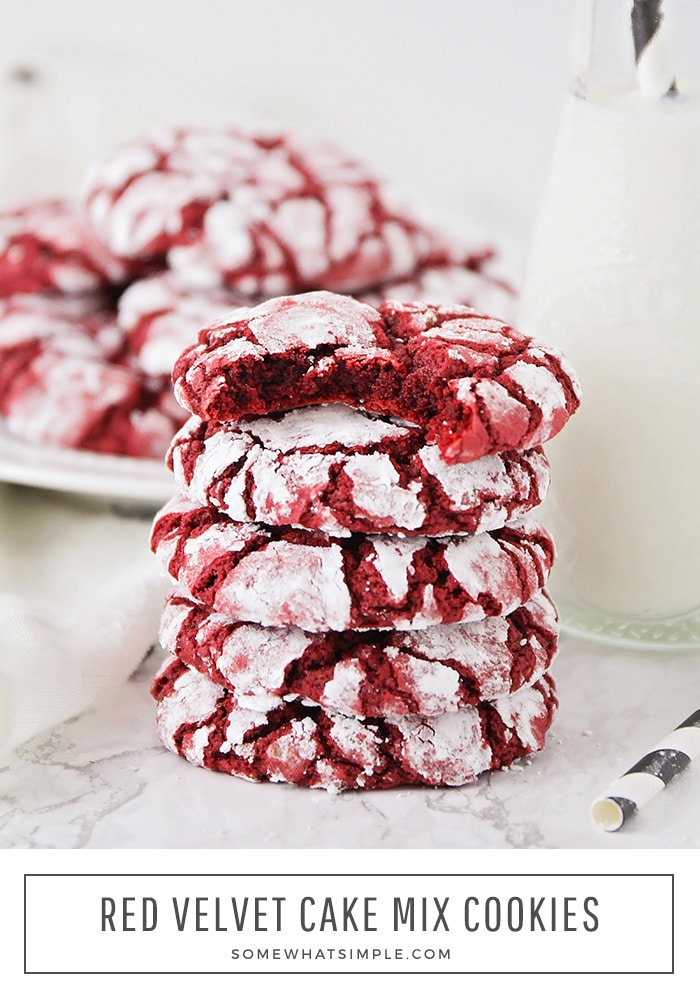 These red velvet cake mix cookies taste just like luscious red velvet cake, but in cookie form. They're so simple and quick to make! #redvelvetcakemixcookies #redvelvetcookiesmadewithcakemix #simpleredvelvetcakemixcookies #redvelvetcakemixcookierecipe #duncanhinesredvelvetcakemixcookies via @somewhatsimple