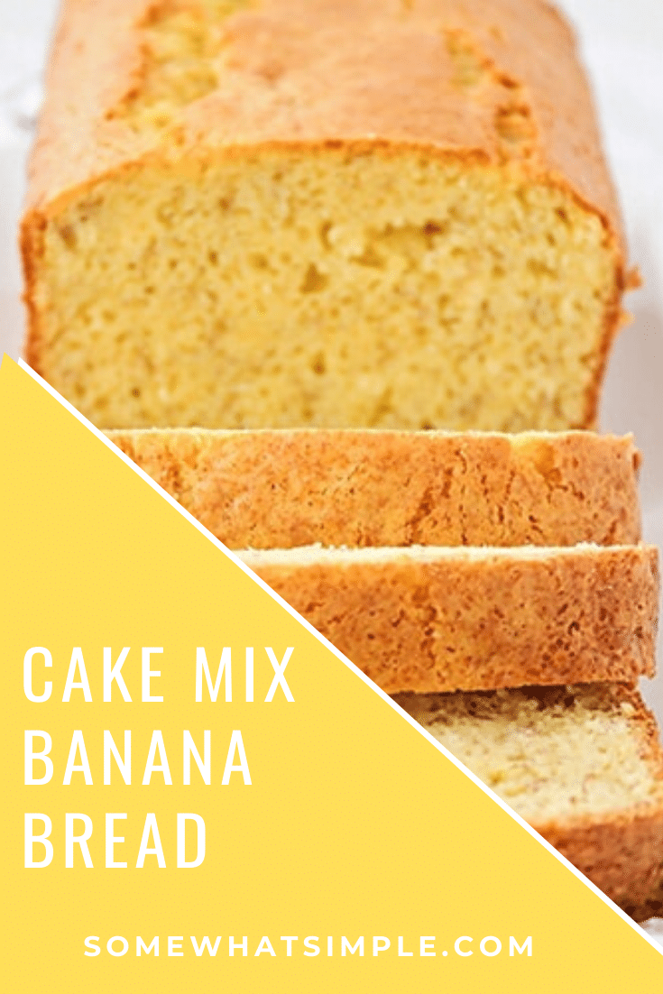 This simple and tasty cake mix banana bread has just four ingredients, and is so delicious. It's the easiest banana bread you'll ever bake! This short cut method will have you enjoying your banana bread in no time! #cakemixbananabread #bananabreadmadewithcakemix #cakemixbananabreadrecipe #easy4ingredientcakemixbananabread #yellowcakemixbananabread #bananabread #easybreadrecipe via @somewhatsimple