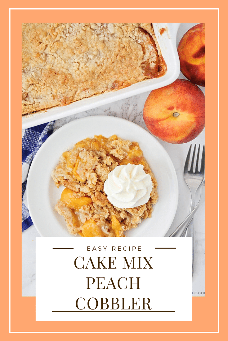 This cake mix peach cobbler recipe is a quick and easy way to enjoy a classic dessert.  Made using fresh peaches in about 5 minutes, you can enjoy a serving any time you want! via @somewhatsimple