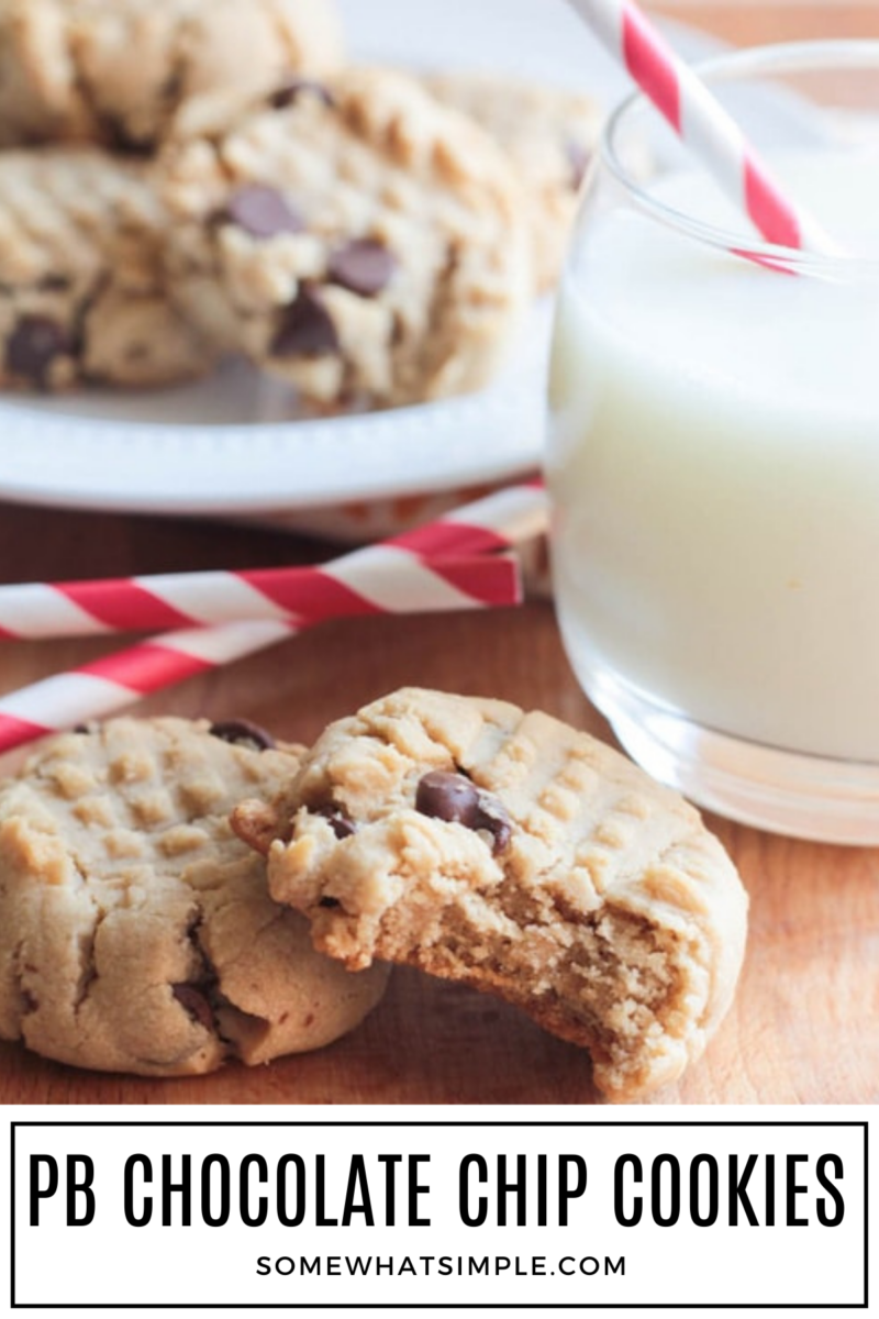 long image of PB Choc Chip Cookies with a text overlay