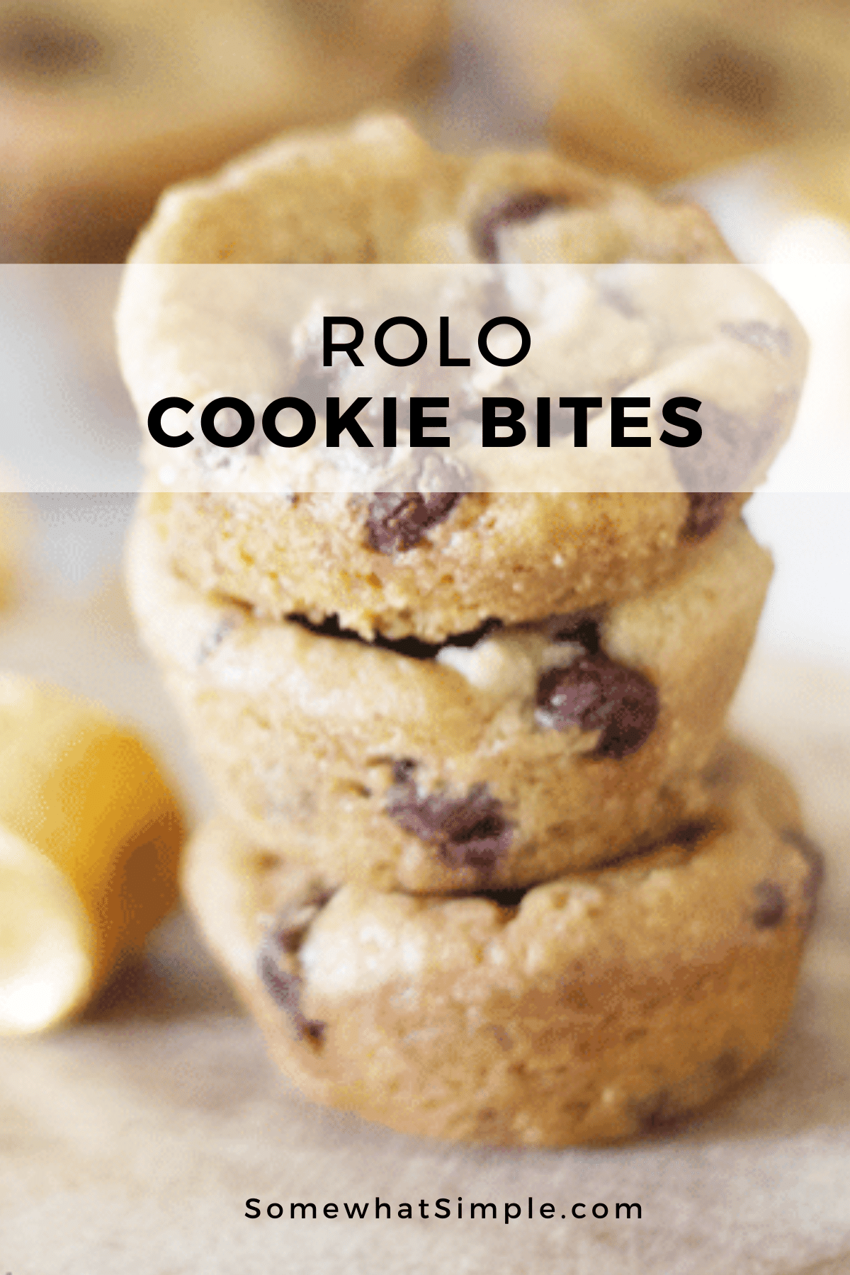 Rolo cookie bites are quite possibly the EASIEST treats you'll ever make!! They are made with only two ingredients and take about 15 minutes of your time from start to finish! #rolocookiebites #rolocookies #rolocookiebitesrecipe #howtomakerolocookies via @somewhatsimple