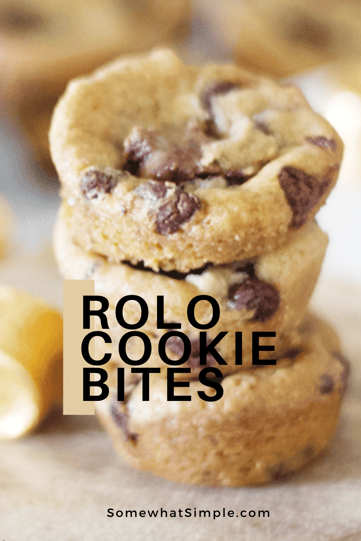 Rolo cookie bites are quite possibly the EASIEST treats you'll ever make!! They are made with only two ingredients and take about 15 minutes of your time from start to finish! #rolocookiebites #rolocookies #rolocookiebitesrecipe #howtomakerolocookies via @somewhatsimple
