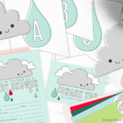baby shower invitations, thank you notes and other decorations that are included in this baby shower printable pack