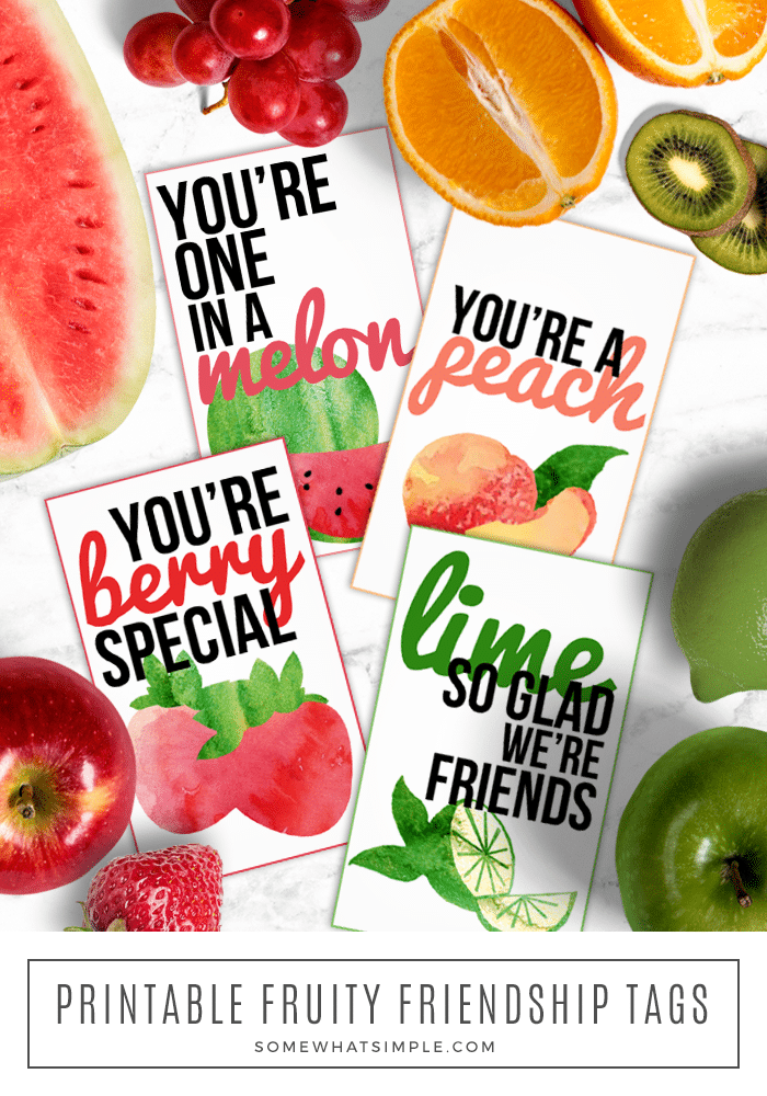 These fruit pun friendship gift tags are a fun way to spread kindness to a neighbor or friend! via @somewhatsimple