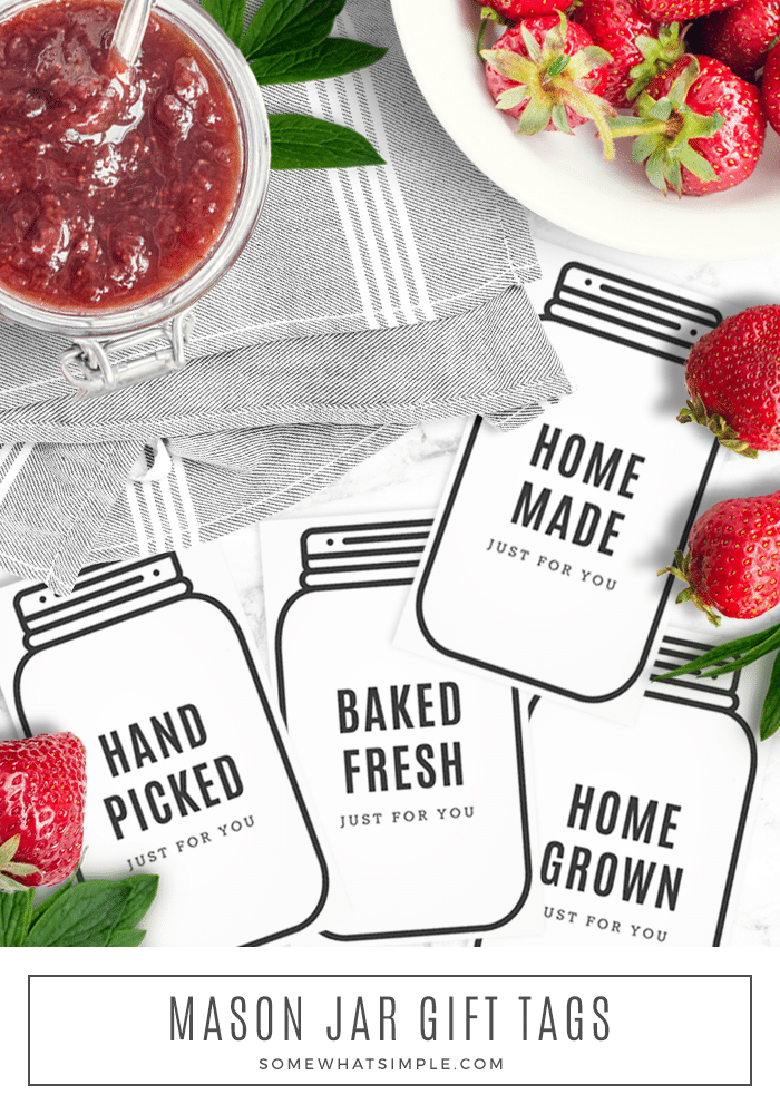 Gift a jar of something delicious to neighbors and friends with these simple Mason jar gift tags that you can print from home! #masonjargifttags #masonjargifttagfreeprintable #masonjarshapedtags #cutetagsformasonjars #masonjargifttagidea via @somewhatsimple