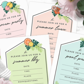 summer party invitations for different events like a bbq, ice cream party and pool party