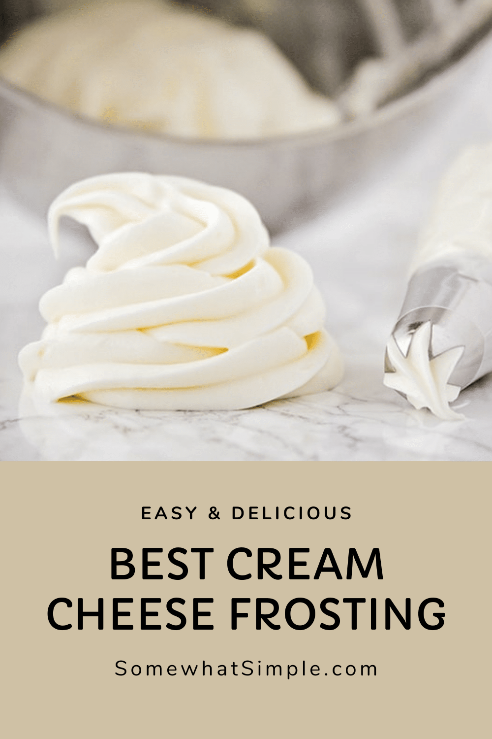 This simple, 6-ingredient cream cheese frosting is easy to make and pipe onto your favorite baked goods. You’ll never want (or need!) another frosting recipe. via @somewhatsimple