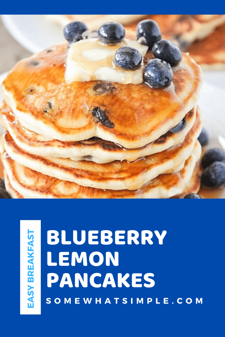 Lemon blueberry pancakes are a delicious twist on a classic breakfast.  Made with the perfect combination of sweet and sour, these pancakes are light, fluffy and bursting with fresh juicy blueberries! #lemonblueberrypancakes #lemonblueberrypancakesrecipe #easylemonblueberrypancakes #lemonblueberrypancakesfromscratch #easybreakfast #bestpancakes via @somewhatsimple