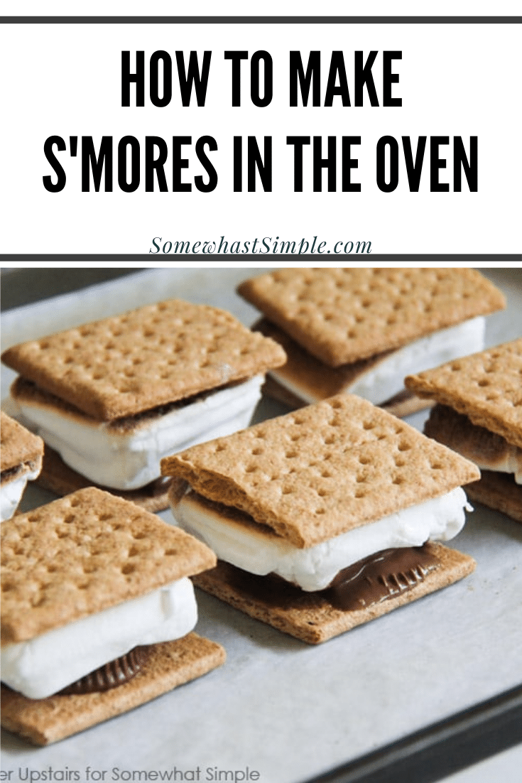 No fire pit? No problem! Indoor S'Mores make the perfect little snack, or they can be made by the dozens to serve at your next celebration! These indoor s'mores are easily made in your oven and are ready to enjoy in just minutes. There's nothing better than this classic chocolate and marshmallow dessert recipe. via @somewhatsimple