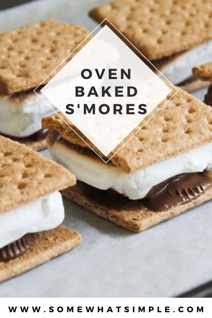 No fire pit? No problem! Indoor S'Mores make the perfect little snack, or they can be made by the dozens to serve at your next celebration! These indoor s'mores are easily made in your oven and are ready to enjoy in just minutes. There's nothing better than this classic chocolate and marshmallow dessert recipe. via @somewhatsimple