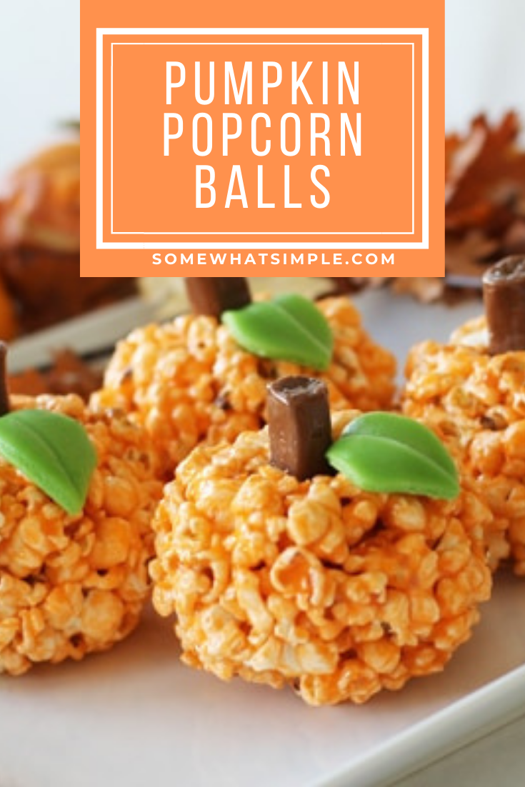 These easy Halloween Popcorn Pumpkin Balls are a fun little treat that are perfect for any fall party! via @somewhatsimple