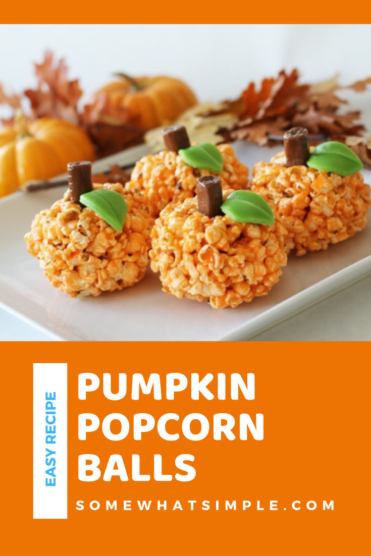 These easy Halloween Popcorn Pumpkin Balls are a fun little treat that are perfect for any fall party! via @somewhatsimple