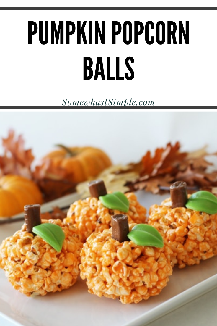 These easy Halloween Popcorn Pumpkin Balls are a fun little treat that are perfect for any fall party! via @somewhatsimple