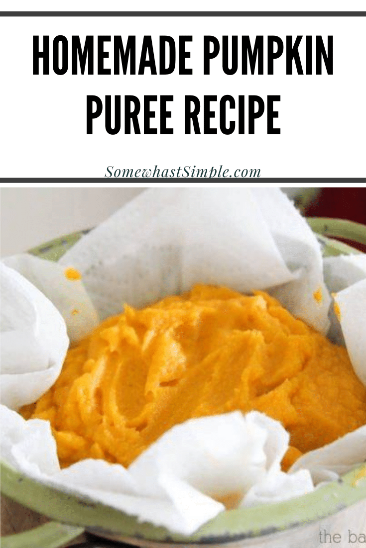 This easy recipe for homemade pumpkin puree is so easy, you'll never want to go back to the store bought version again! This delicious puree can be used in so many delicious fall recipes you'll want to always have some on hand. #pumpkinpuree #pumpkinpureerecipe #easyhomemadepumpkinpuree #howtomakepumpkinpuree #healthypumpkinpuree via @somewhatsimple