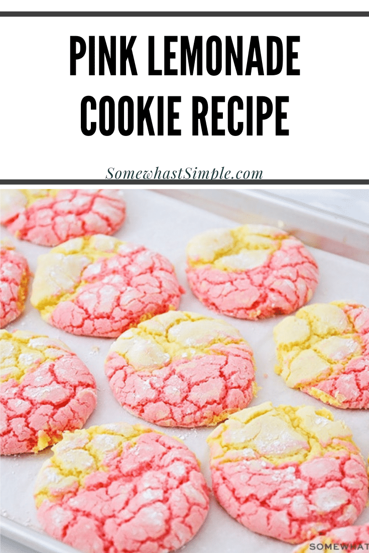 These strawberry lemonade cookies that are drizzled in a delicious icing, are the perfect combination of sweet and sour.  Made using cake mix, these cookies are fast and easy to make! #strawberrylemonadecookies #pinklemonadecookies #strawberrylemonadacakemixcookies #strawberrylemonadecookierecipe #easystrawberrylemonadecookies via @somewhatsimple