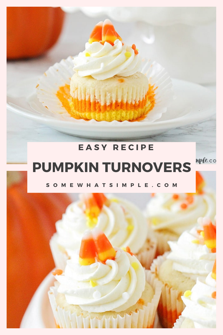 Candy corn cupcakes are a delicious treat that are adorably festive and super easy to make!  Those yellow, orange and white colors just scream Fall! The cupcakes are perfect to serve at a Halloween party or any fall event. via @somewhatsimple