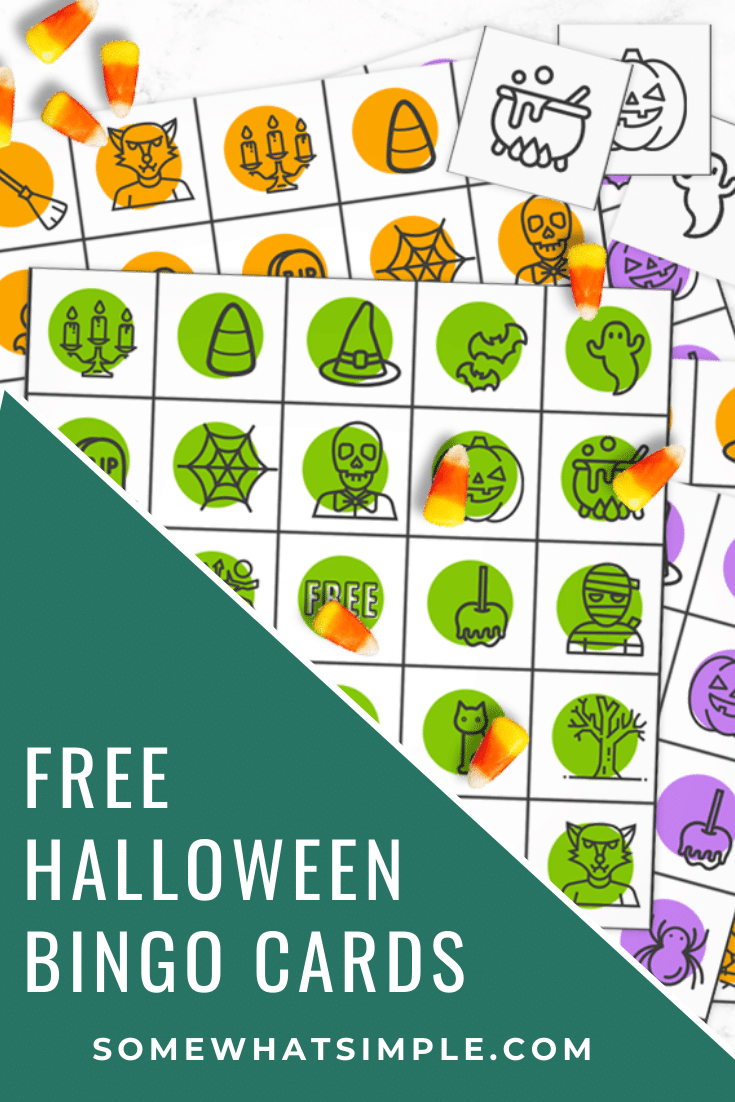 Halloween Bingo Printables are colorful, fun and perfect for all ages! 10 different cards to play with - just download, print, and have fun! These printable game cards are free to download and are such a fun game to play. #halloweenbingo #halloweenbingofreeprintable #halloweenbingoprintable #halloweenbingocards #freehalloweenbingocards via @somewhatsimple