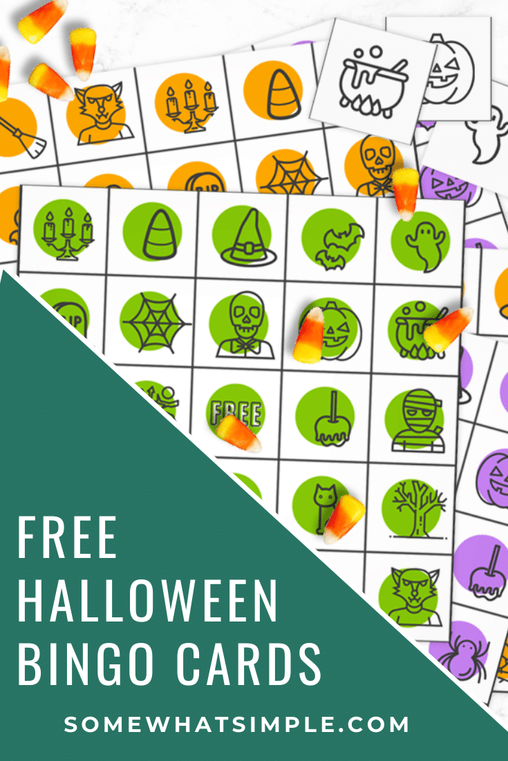 Halloween Bingo Printables are colorful, fun and perfect for all ages! 10 different cards to play with - just download, print, and have fun! via @somewhatsimple