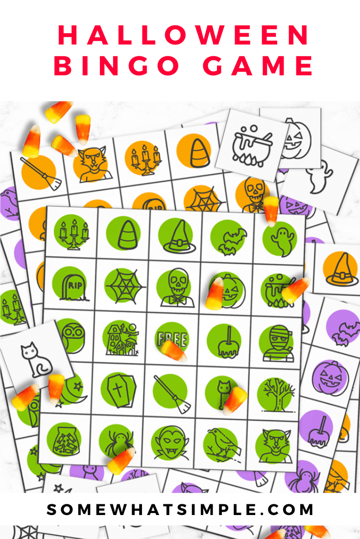 Halloween Bingo Printables are colorful, fun and perfect for all ages! 10 different cards to play with - just download, print, and have fun! These printable game cards are free to download and are such a fun game to play. #halloweenbingo #halloweenbingofreeprintable #halloweenbingoprintable #halloweenbingocards #freehalloweenbingocards via @somewhatsimple
