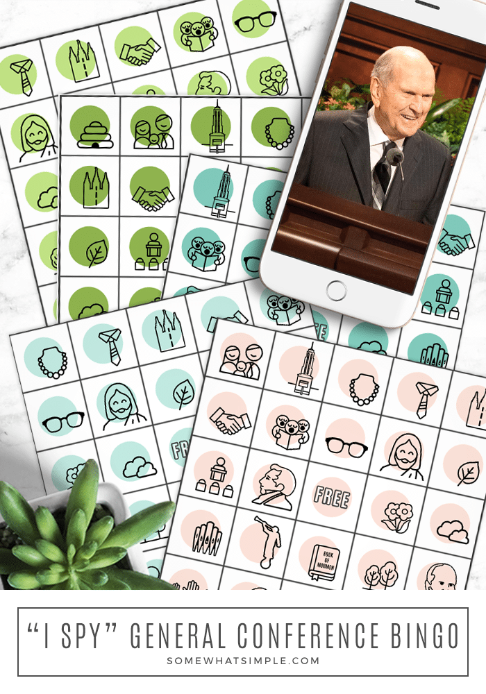 I Spy Bingo is the perfect General Conference activity for kids of all ages! Download and print our free General Conference Bingo game cards printable and you're good to go! #lds #ldsconf #freeprintable #ldsgeneralconferenceactivityforkids #generalconferencebingoactivity #mormon via @somewhatsimple