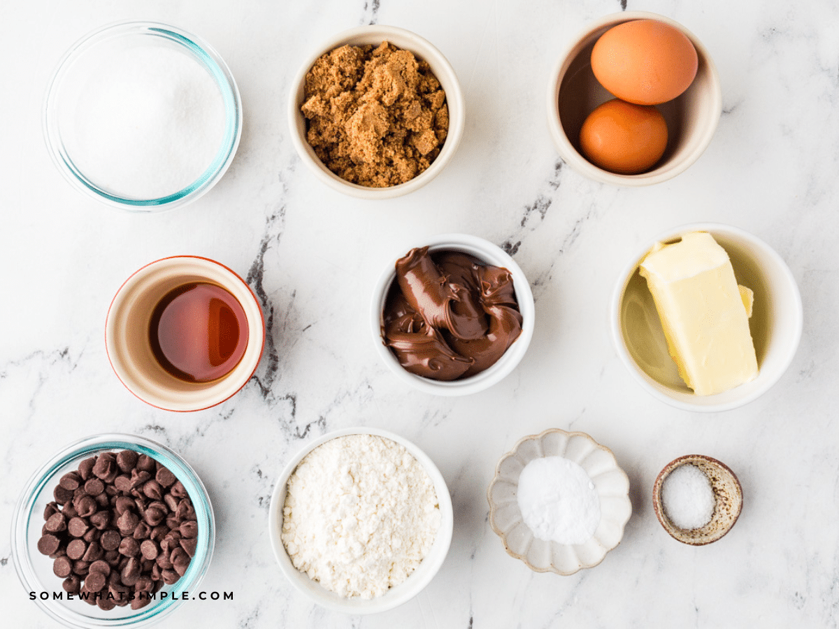 ingredients used to make Nutella Chocolate Chip Cookies
