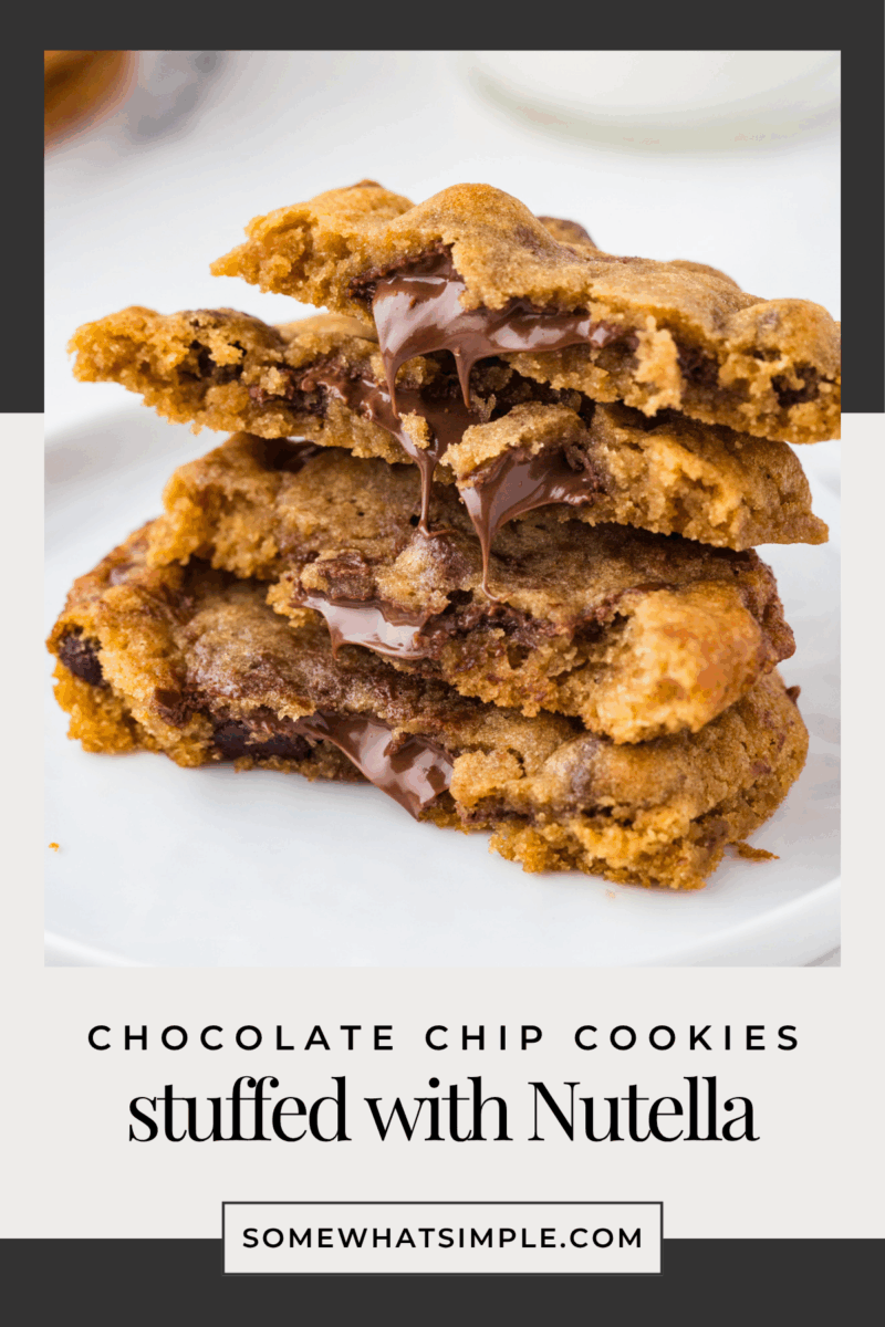 Stack of gooey Nutella Chocolate Chip Cookies