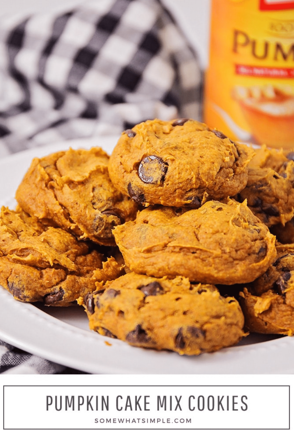 Welcome in the cool fall weather with these cake mix pumpkin chocolate chip cookies! With only 3 ingredients, they are easy to make and taste DELICIOUS! #pumpkinchocolatechipcookies #cakemixpumpkincookies #easy3ingredientpumpkincookies #cakemixpumpkinchocolatechipcookies #cakemixpumpkinchocolatechipcookiesrecipe via @somewhatsimple